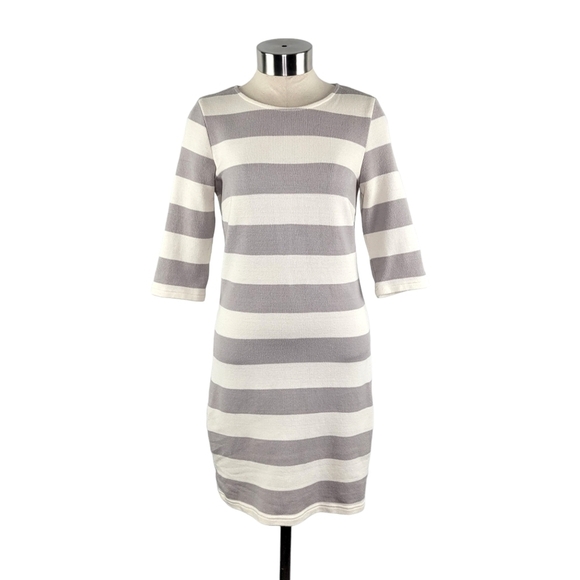 PIT Amsterdam Women's Knit Knee-Length Casual Dress Size US 4 Gray White Stripe - Picture 1 of 11